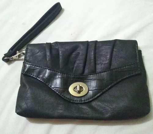 Black leather clutch bag - leather,