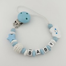 Personalised Boy Name Baby Pacifier Clips  Dummy Clips Cloud Wooden beads