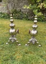 Antique Brass Iron Fire Dogs Andrions Lion Head Detail Charles F Witter