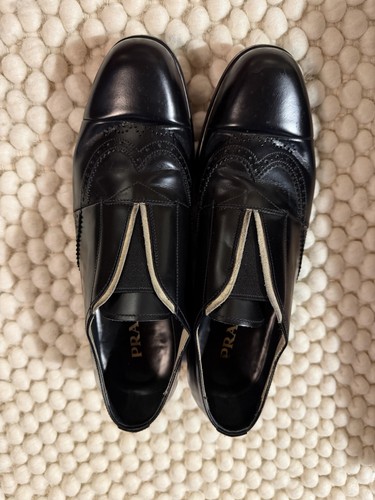 Prada black leather wingtip