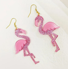 Pink Sparkly Flamingo Acrylic Earrings  Novelty earrings