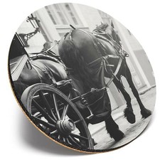 Round Single Coaster  - BW - Horse & Carriage Vintage Retro  #43035