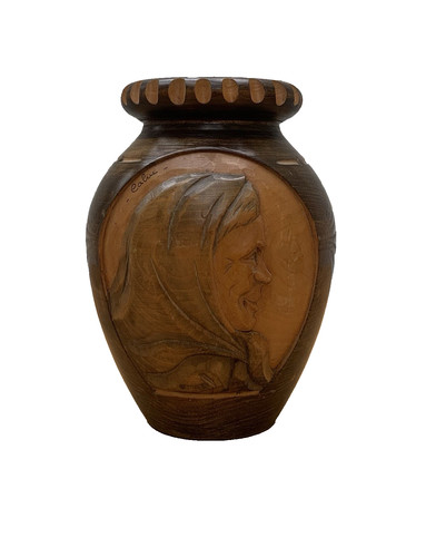 Wooden vase hand carved - hand,