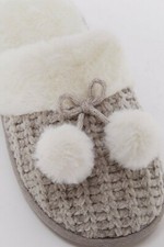 Womens Chenille Mule Slippers with pom poms sizes S M or L - in Rose or Heather