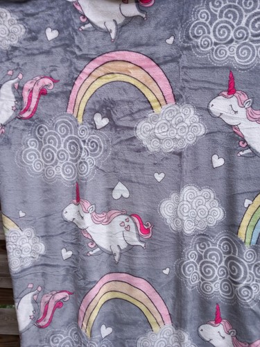 Grey pink unicorn fleece throw - unicorn,