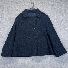 Betty Jackson Coat Size UK 14 Blue Mix Ladies Wool Double Breasted Short Coat