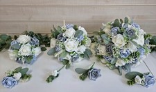 Wedding bouquet flowers, bridal posy greenery & gypsophila, flower girl wand bag