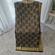 Gucci SI Atarest Lux Metallic  Gold & Black Shawl Scarf 140cm x 140cm Boxed New