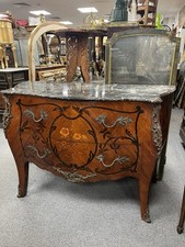 French Bombe Marble Chest of Drawers Rosewood & Walnut Large Louis XV Style