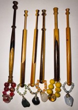 Lot of 6 Antique Multi Tone Wooden Lace Bobbins