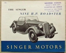 SINGER NINE HP ROADSTER Car Sales Brochure c1950