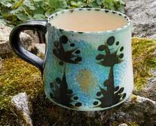 Set of 5 Rare Celtic Pottery  Coffee Cups Blue Patterned Newlyn Cornwall