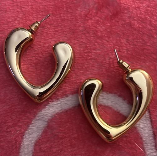 Gold tone heart hoop earrings - tone,