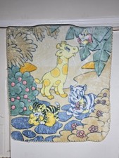 Vintage Baby Blanket Giraffe Tigers Playing Zebra Trees Jungle Pastel 44x60
