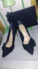 CARVELA NAVY BLUE SUEDETTE LARGE BOW SHOES AND MATCHING BAG UK 8 41