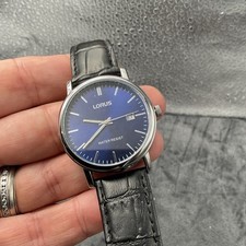 Unused Lorus Blue Dial Date Mens Dress Watch On Black Strap