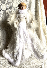 40cm Christmas Tree Topper Angel White Dress Feather Wings Ceramic Head & Hands