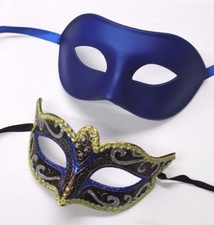 HIS N HERS PAIR COUPLES BLUE AND GOLD VENETIAN MASQUERADE PARTY PROM EYE MASKS