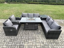 Fimous Rattan Reclining Sofa Set Gas Fire Pit Dining Table Garden Furniture Sets