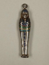 Egyptian Revival 800 Silver Gilt & Enamel Sarcophagus Propelling Pencil Pendant