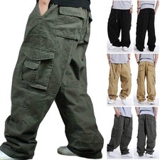 Men's Combat Loose Fit Baggy Casual Cargo Pants Cotton Outdoor Work Trousers