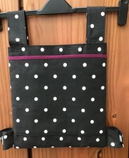 BAG FOR WALKING /ZIMMER FRAME STRONG COTTON FABRIC 3 POCKETS BLACK POLKA DOT