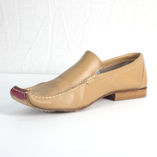 Beige Leather Loafer Womens Flat Shoes Real Leather Square Toe Made in Spain UK6