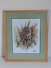 Complete Harvest Mouse Framed Cross Stitch Wall Hanging Picture 32.5 x 38.5 cm