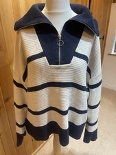 GANT Women’s Knitted Half Zip Navy & Cream Jumper Size Medium