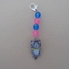 TWO ~ Cute Cat/beaded Key Ring Clip on Charm Zipper Pull Charm Bag Charm Gift