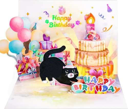 Birthday cards cute - cat, music