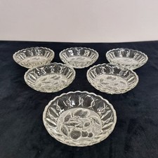 Vintage Pressed Glass Fruit Dishes Set of 6 Bowls Embossed Fruit Base Pattern