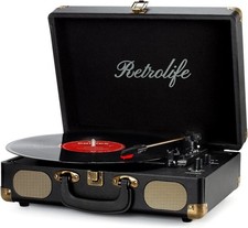 Retrolife 3-Speed Bluetooth Suitcase Vinyl Record Player with Speakers – Used