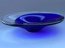BLUE & CLEAR Studio HEAVY GLASS OVAL Deep FEATURE BOWL 22cm Long Dish PATR 2000