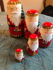 Vintage Nesting Father Christmas Santa Clause Russian Dolls x5