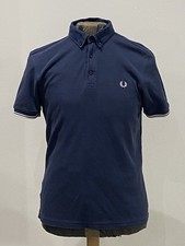 Fred Perry M2532 Polo T-Shirt 100% Cotton Button Down Collar Size Medium Navy