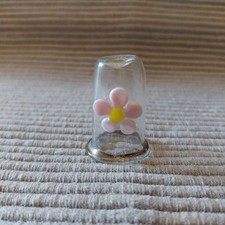 Glass Thimble With Delicate Pink Embossed Flower Gold Edging Rare Collectable