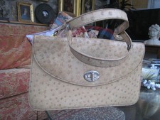 Vintage real ostrich leather beige blonde shoulder/handbag