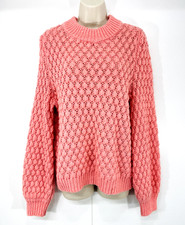 H&M Pink Soft Chunky Knit WOOL ALPACA Blend Women's Boho Jumper UK 12 14 M