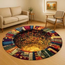 Library Books Round Rug 3D