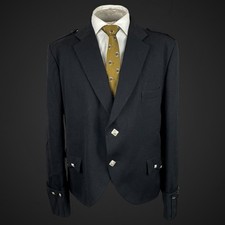 Vintage Kilt Jacket 44R Black Pure Wool Wedding Traditional Argyle Scottish