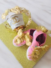 Girls Shoes and Headband Set Hand Finished Romany Ribbon Hearts Pink Gold Size 5