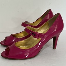 J CREW Italy 8.5 Fuschia Pink Patent Mary Jane Peep Toe Heels Shoes Barbiecore