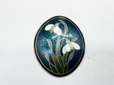 VINTAGE SIGNED GENUINE CROWN BLUE SNOWDROPS ENAMEL FLOWER LADIES PIN BROOCH