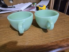 2 Fire King Oven Ware Jadeite Green Vintage Coffee Cup C Handle Restaurantware