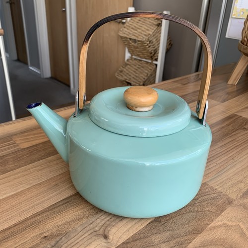 Vintage green enamel teapot - vintage,