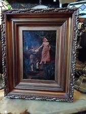 Beautiful Antique Crystoleum Reverse Painting on Glass Lover's 