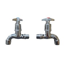 Deva 095X Cross Handle Chrome Wall Mounted Bib Taps- New without box