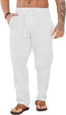 Mens Linen Trousers Summer Casual Trouser  Pants Lightweight LVCBL  2XL