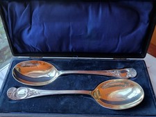 Antique Silver plate Serving Spoon Set w/Case, John Round & Sons (19th Century) 